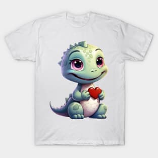 Valentine Dinosaur Holding Heart T-Shirt